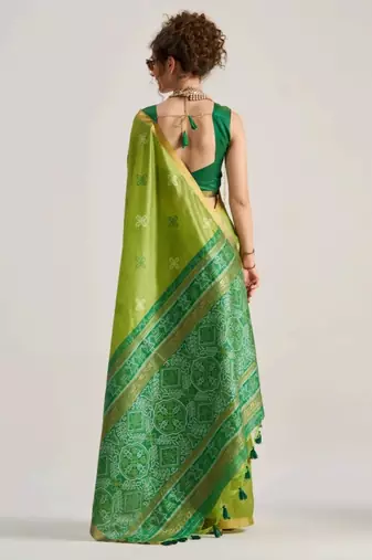 green premium art silk blend patola saree with weaving design
