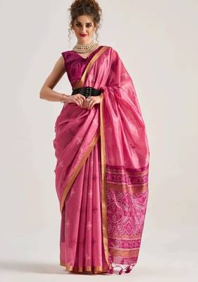 pink premium art silk blend patola saree with weaving design 1