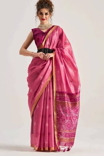 pink premium art silk patola saree with traditional weaving design