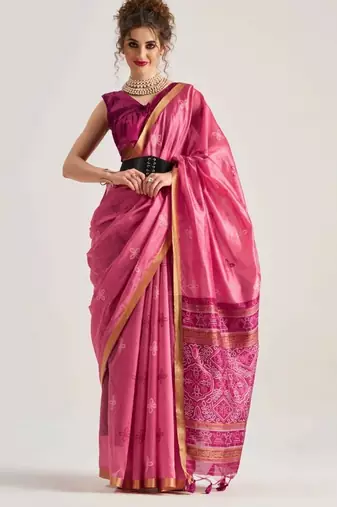 pink premium art silk patola saree with traditional weaving design