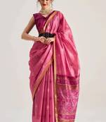 pink premium art silk patola saree with traditional weaving design