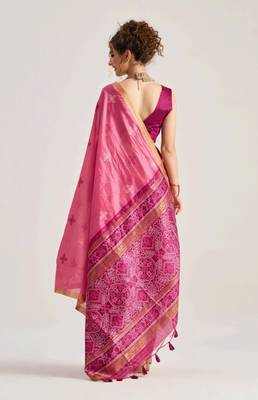 pink premium art silk blend patola saree with weaving design 2