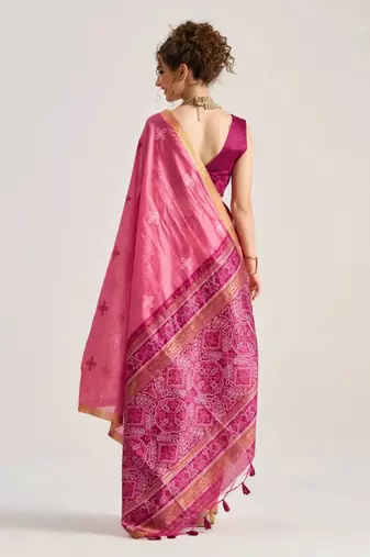 pink premium art silk blend patola saree with weaving design
