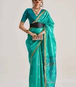 blue premium art silk patola saree with traditional weaving design