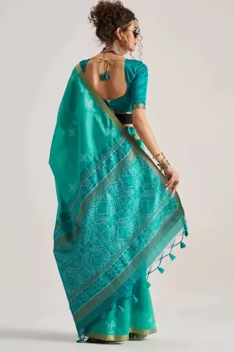 blue premium art silk blend patola saree with weaving design