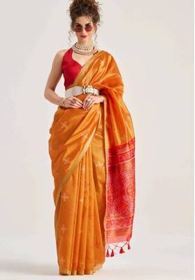 orange premium art silk blend patola saree with weaving design 1