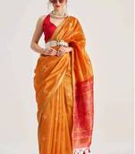 orange premium art silk patola saree with traditional weaving design
