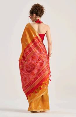 orange premium art silk blend patola saree with weaving design 2