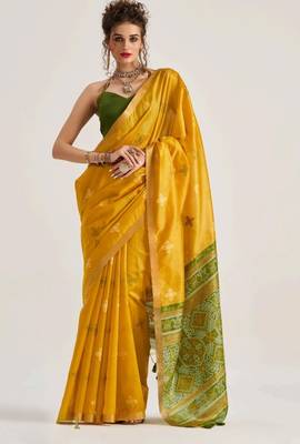 yellow premium art silk blend patola saree with weaving design 1