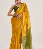 yellow premium art silk patola saree with traditional weaving design