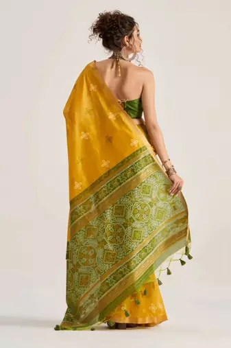 yellow premium art silk blend patola saree with weaving design