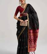 balck premium art silk patola saree with traditional weaving design