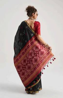 balck premium art silk blend patola saree with weaving design 2