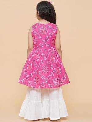 pink rayon girls sharara set with printed design 2
