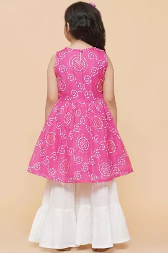 pink rayon girls sharara set with printed design