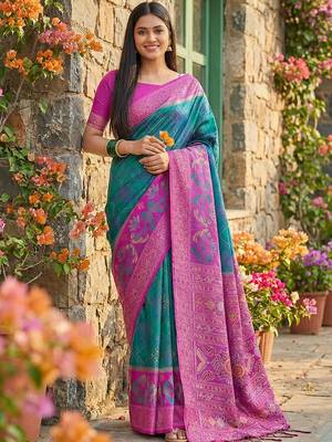 sky blue pochampalli silk blend saree  soft & elegant indian wear 1