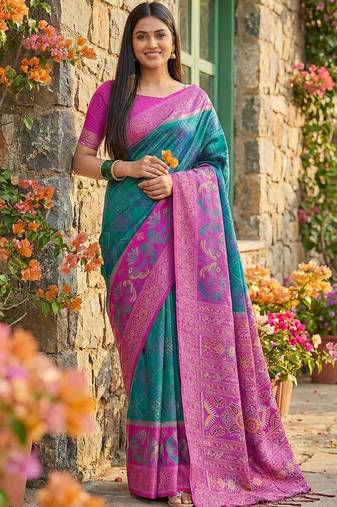 sky blue pochampalli silk saree     soft & elegant traditional indian wear