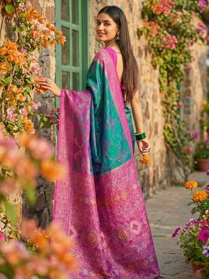 sky blue pochampalli silk blend saree  soft & elegant indian wear 2
