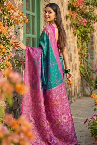 sky blue pochampalli silk blend saree  soft & elegant indian wear