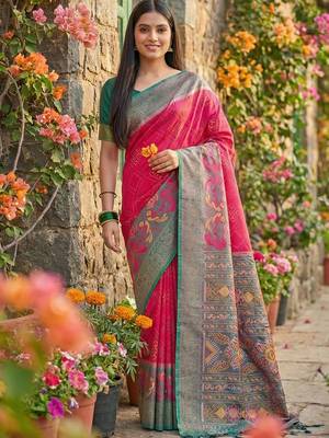 pink pochampalli silk blend saree  soft & elegant indian wear 1