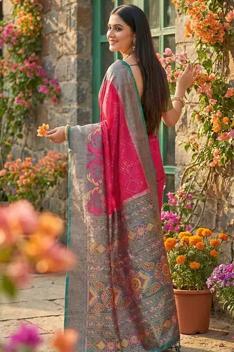 pink pochampalli silk blend saree  soft & elegant indian wear