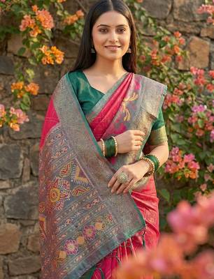 pink pochampalli silk blend saree  soft & elegant indian wear 3