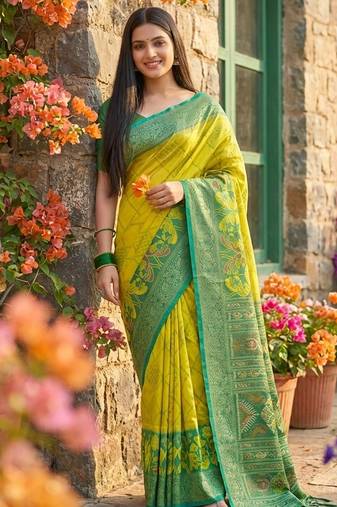 light yellow  pochampalli silk saree     soft & elegant traditional indian wear