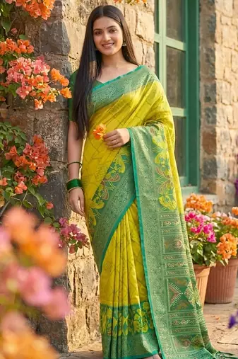 light yellow  pochampalli silk saree – soft & elegant traditional indian wear