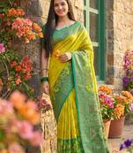 light yellow  pochampalli silk saree – soft & elegant traditional indian wear