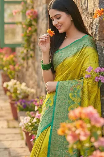 light yellow pochampalli silk blend saree  soft & elegant indian wear