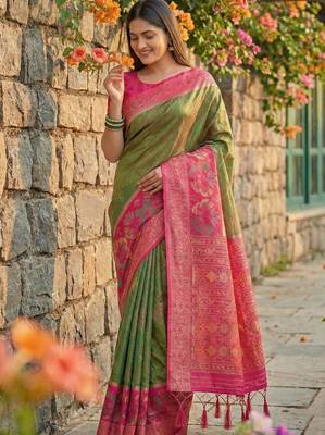 mehendi pochampalli silk blend saree  soft & elegant indian wear 1