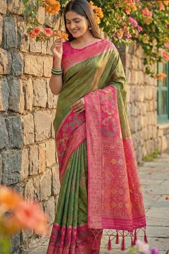 mehendi pochampalli silk saree     soft & elegant traditional indian wear