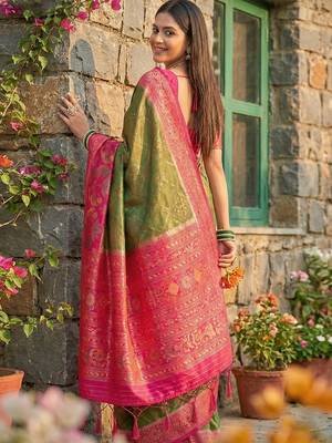mehendi pochampalli silk blend saree  soft & elegant indian wear 2