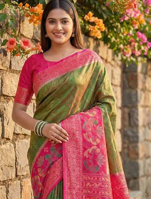 mehendi pochampalli silk blend saree  soft & elegant indian wear 3