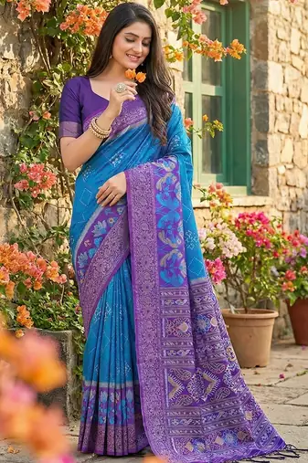 blue  pochampalli silk saree – soft & elegant traditional indian wear