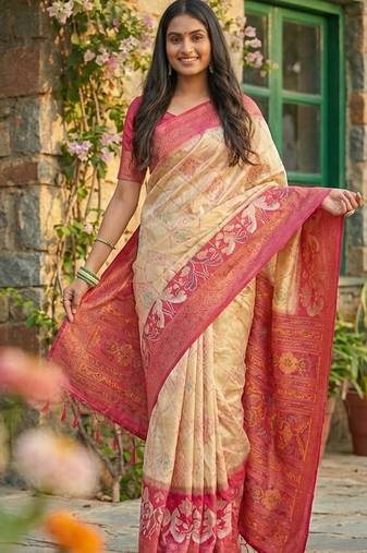 cream  pochampalli silk saree – soft & elegant traditional indian wear