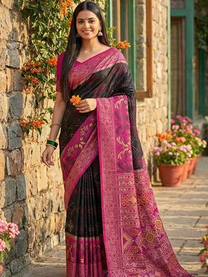  black pochampalli silk blend saree  soft & elegant indian wear 1