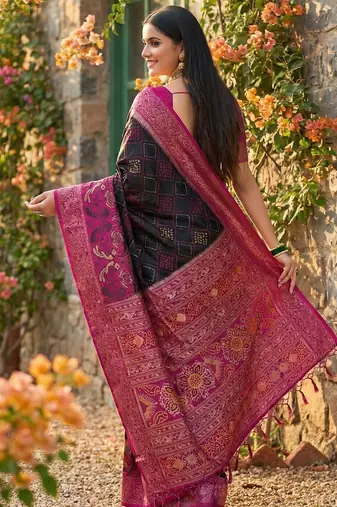  black pochampalli silk blend saree  soft & elegant indian wear