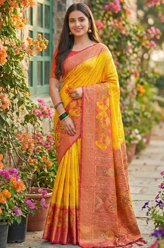  yellow pochampalli silk saree – soft & elegant traditional indian wear