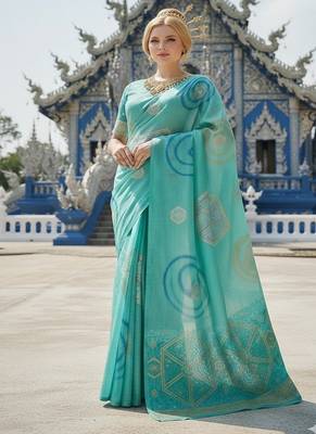 Blue ready to wear jacquard silk  saree and ready to wear jacquard silk  blouse with cup 1