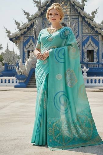 Blue ready to wear jacquard silk  saree and ready to wear jacquard silk  blouse with cup