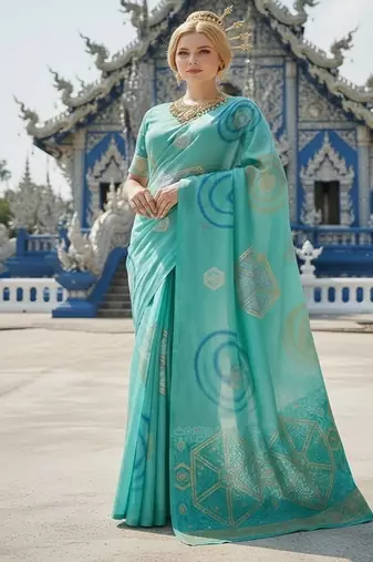 Blue ready to wear jacquard silk  saree and ready to wear jacquard silk  blouse with cup