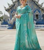 Blue ready to wear jacquard silk  saree and ready to wear jacquard silk  blouse with cup