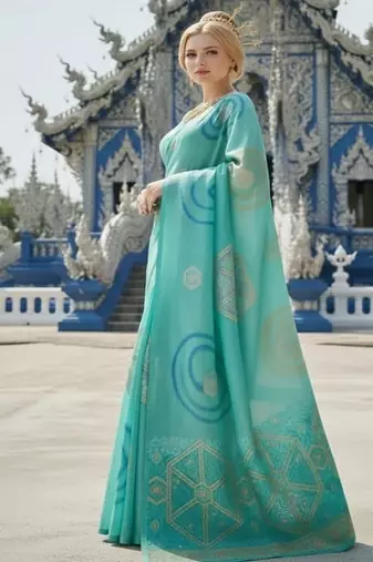 Blue ready to wear jacquard silk  saree and ready to wear jacquard silk  blouse with cup