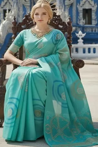 Blue ready to wear jacquard silk  saree and ready to wear jacquard silk  blouse with cup