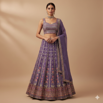 lavender floral zari thread embroidered lehenga set 1