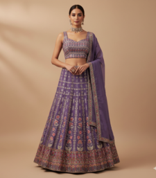 lavender floral zari thread embroidered lehenga set