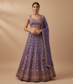 lavender floral zari thread embroidered lehenga set