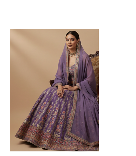 lavender floral zari thread embroidered lehenga set 6