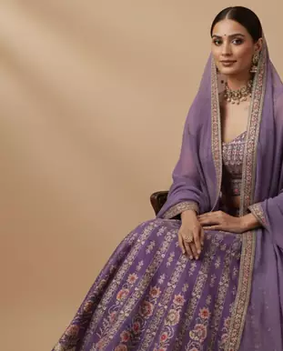 lavender floral zari thread embroidered lehenga set